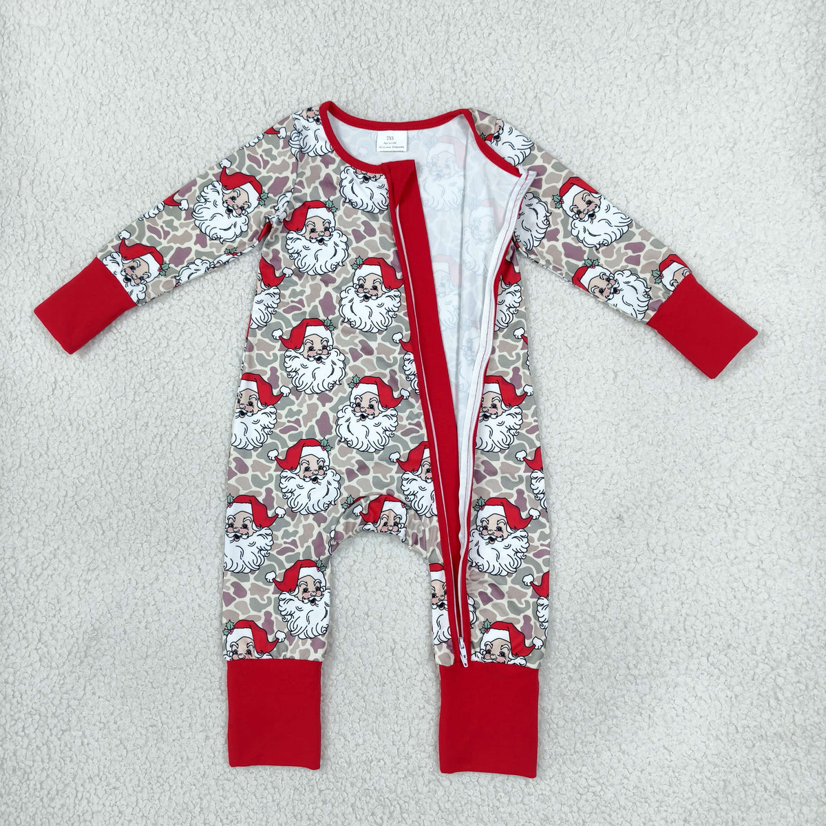 Baby Boys Khaki Camo Santa Christmas Two Way Zip Convertible Rompers
