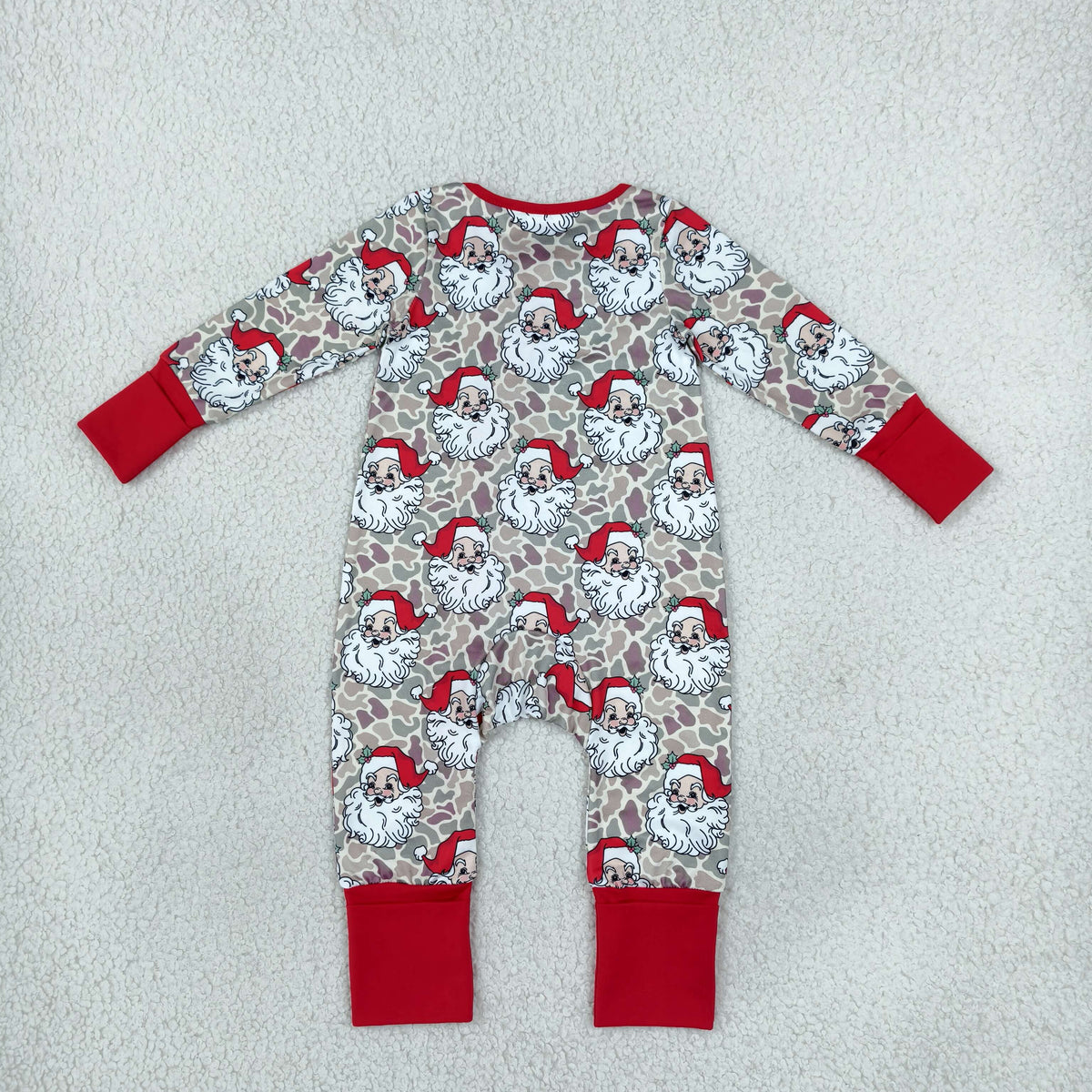 Baby Boys Khaki Camo Santa Christmas Two Way Zip Convertible Rompers