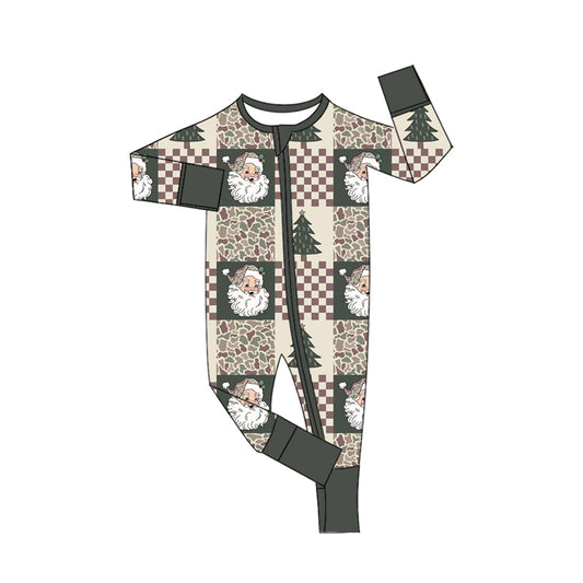 Baby Boys Green Camo Trees Santa Checked Christmas Two Way Zip Convertible Rompers Preorder