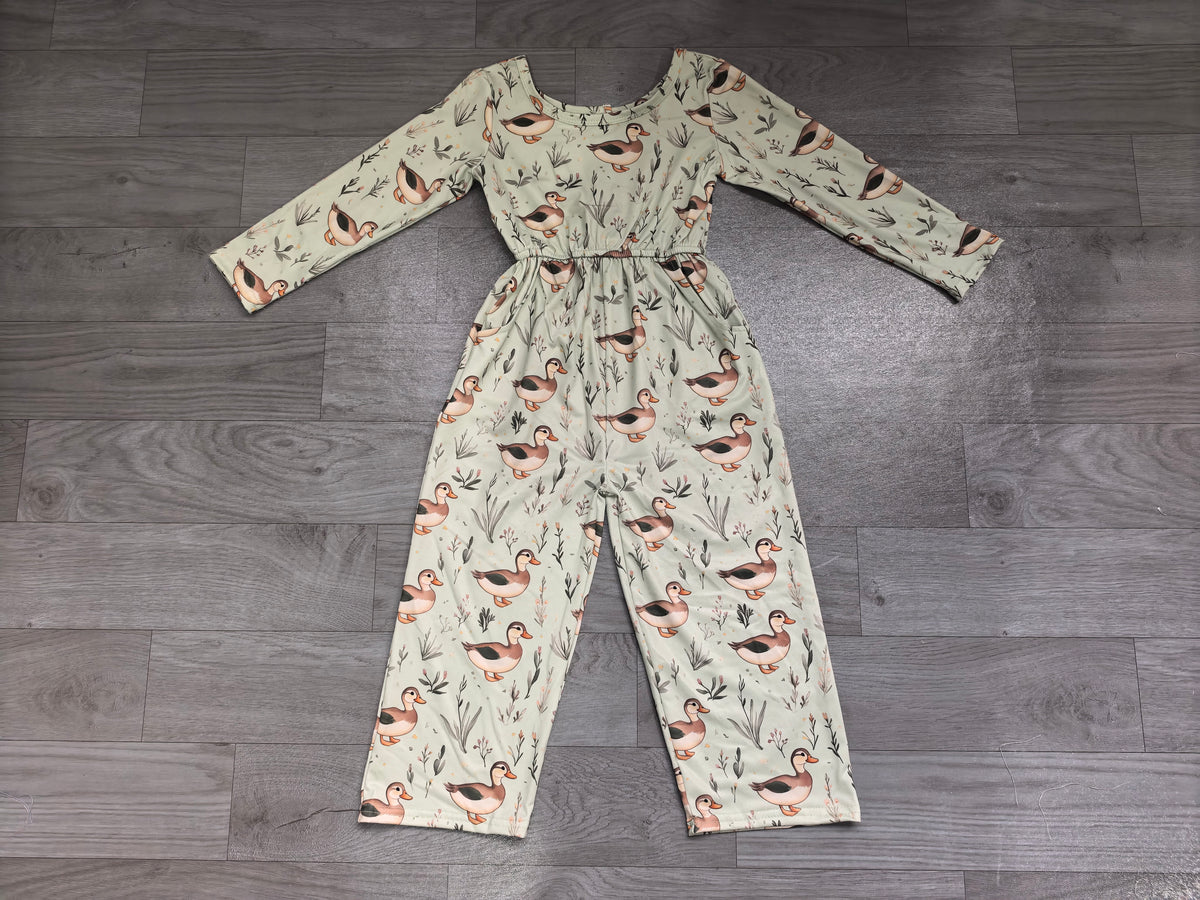 Baby Girls Flowers Ducks Hunting Pockets Pant Jumpsuits Preorder