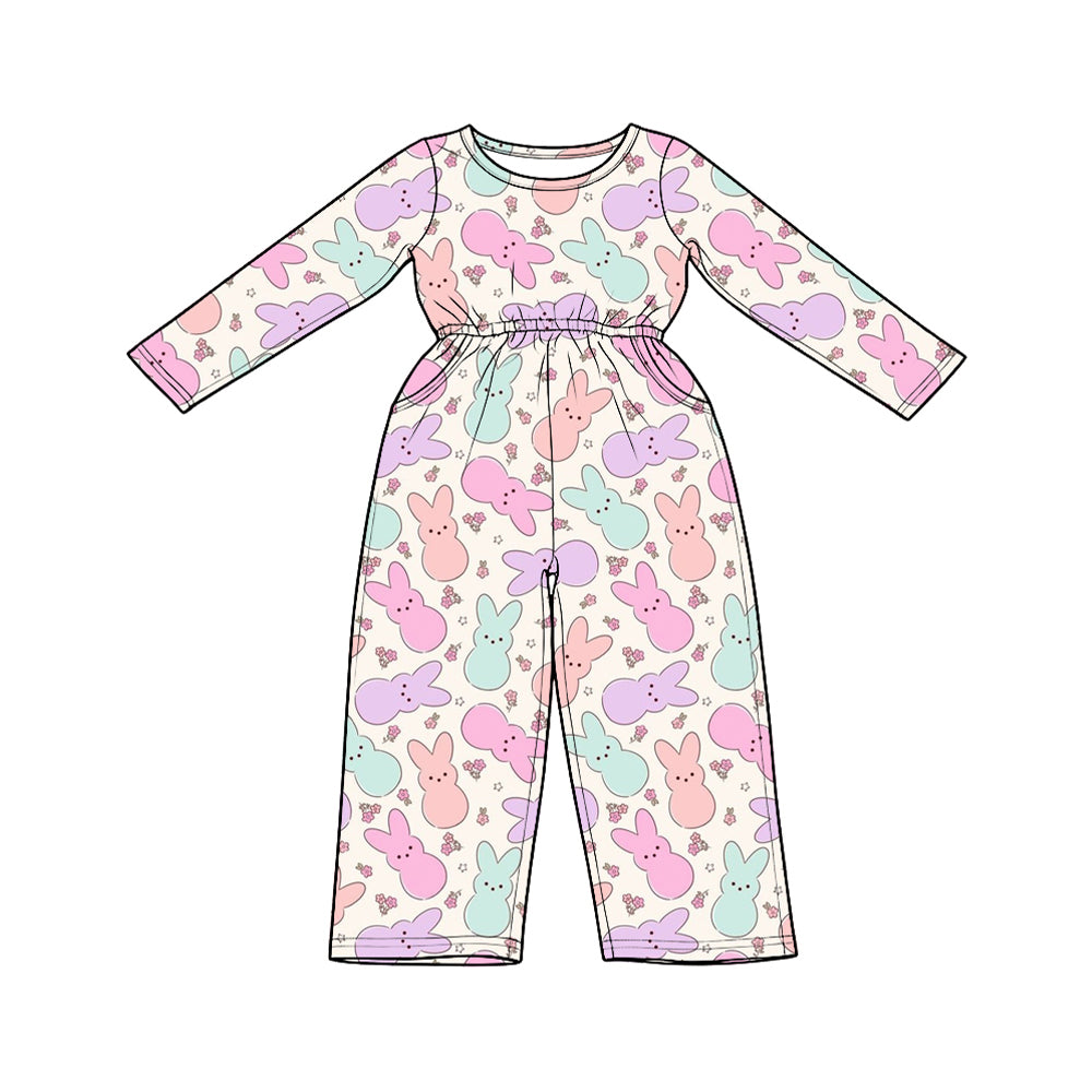 Baby Girls Flowers Rabbits Easter Pockets Pant Jumpsuits Preorder