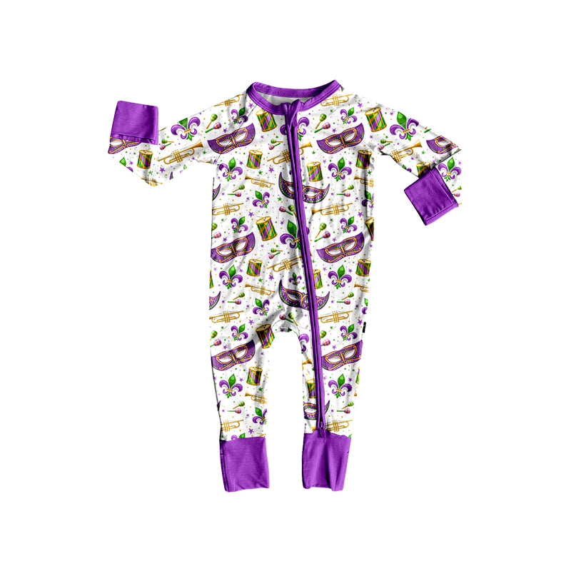 Baby Boys Anchors Masks Mardigras Two Way Zip Convertible Rompers Preorder