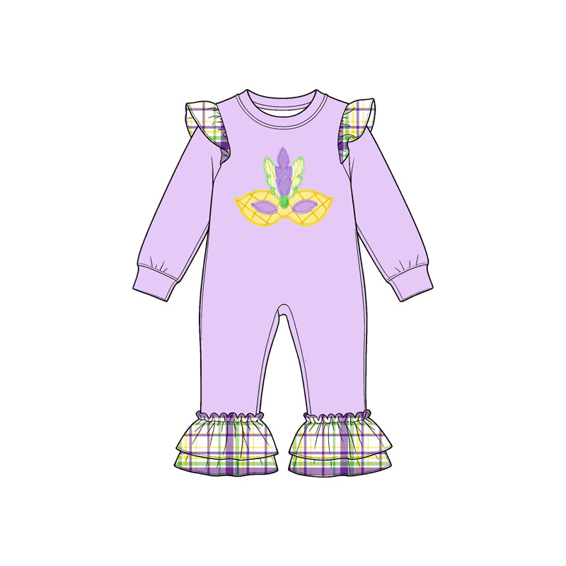 Baby Girls Mardigras Mask Anchors Ruffle Pant Rompers Preorder