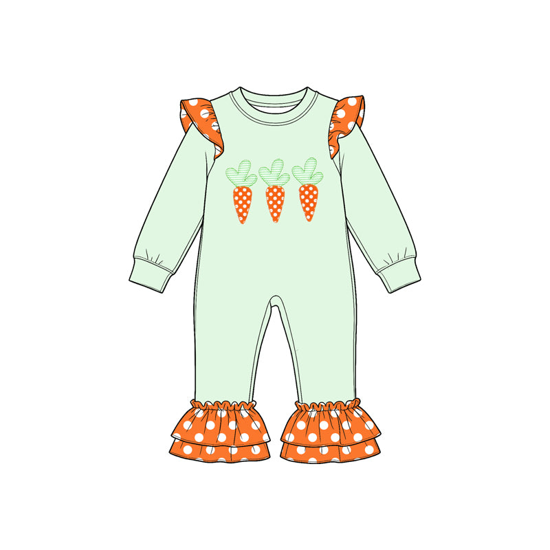 Baby Girls Polka Dots Carrots Easter Ruffle Pant Rompers Preorder