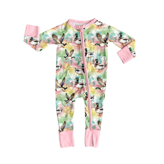 Baby Girls Flowers Ducks Hunting Two Way Zip Convertible Rompers Preorder