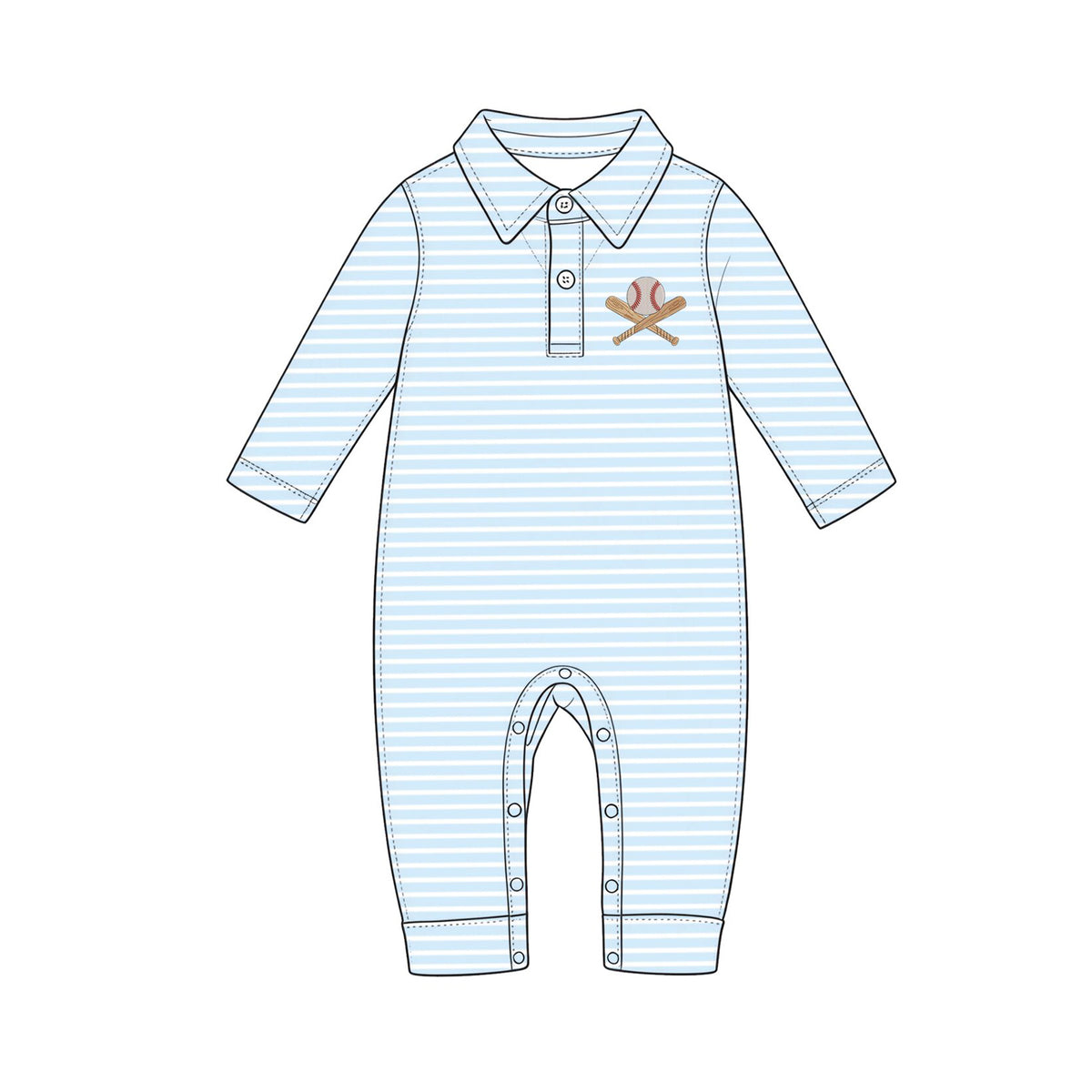 Preorder moq 5 Baby Boys Baseball Blue Stripes Long Sleeve Rompers