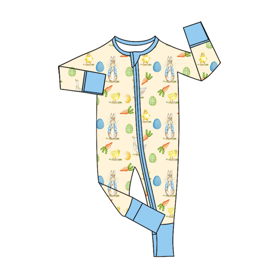 Baby Boys Rabbits Carrots Easter Two Way Zip Convertible Rompers