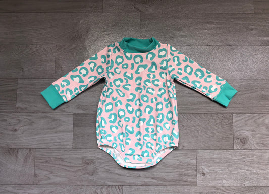 Baby Girls Long Sleeve Pink Blue Leopard Mock Neck Rompers Preorder