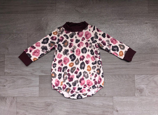Baby Girls Long Sleeve Maroon Green Leopard Mock Neck Rompers Preorder