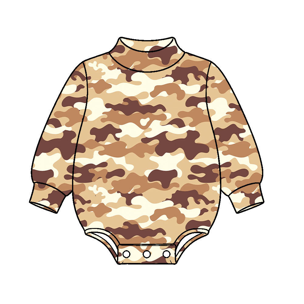 Preorder moq 5 Baby Kids Long Sleeve Gold Brown Camo Choker Rompers