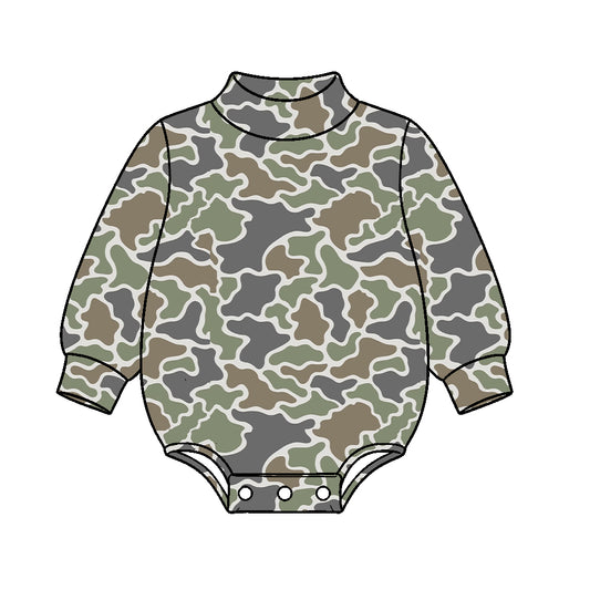 Preorder moq 5 Baby Kids Long Sleeve Grey Green Camo Choker Rompers