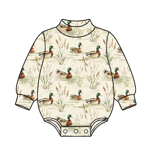 Preorder moq 5 Baby Kids Long Sleeve Ducks Hunting Choker Rompers