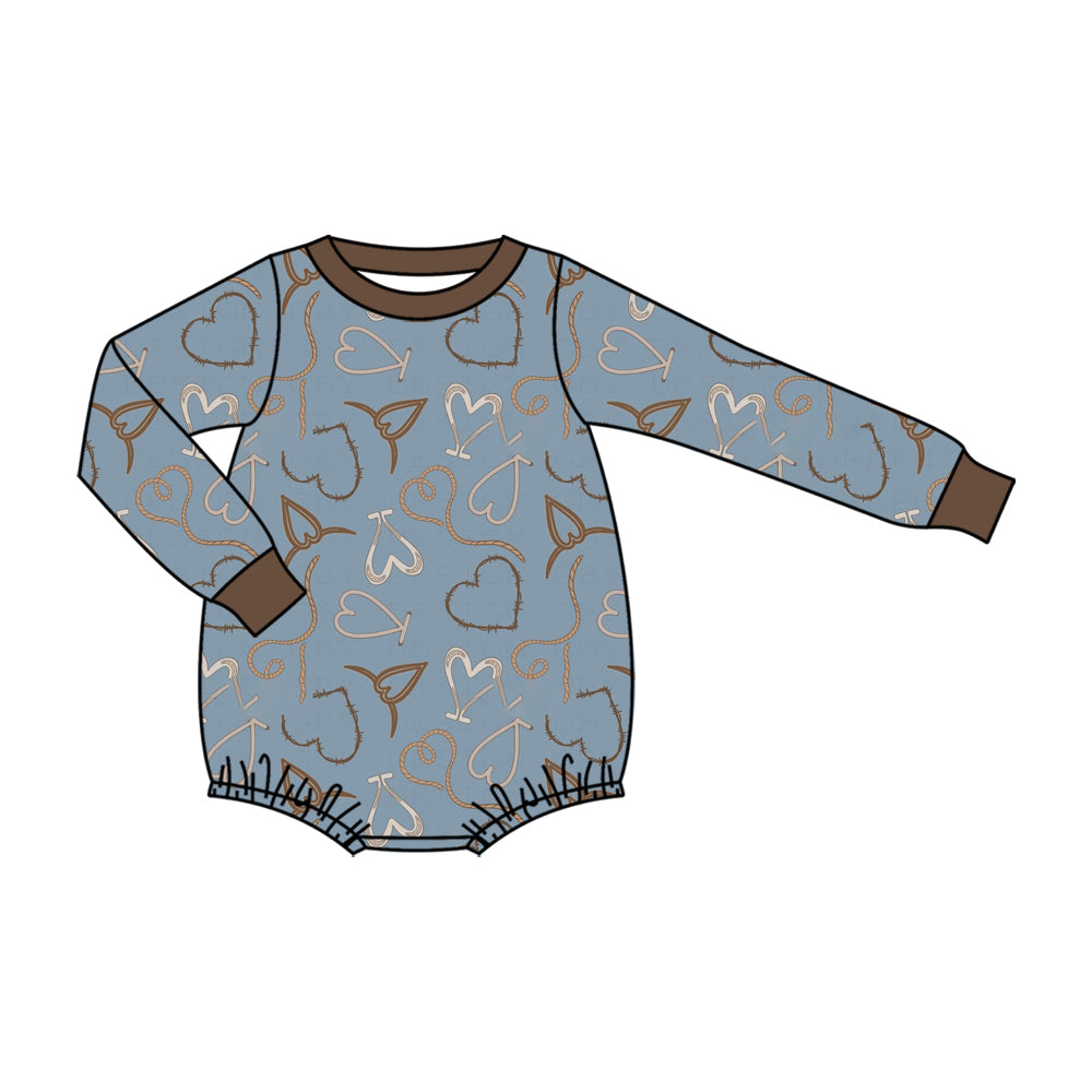 Preorder moq 5 Baby Boys Grey Long Sleeve Hearts Romper