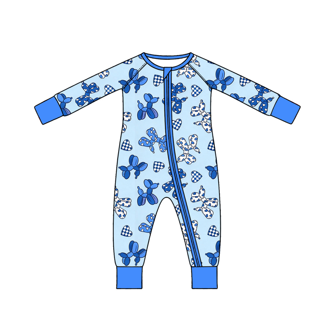 Preorder moq 5 Baby Boys Blue Dogs Hearts Valentines Two Way Zip Convertible Rompers