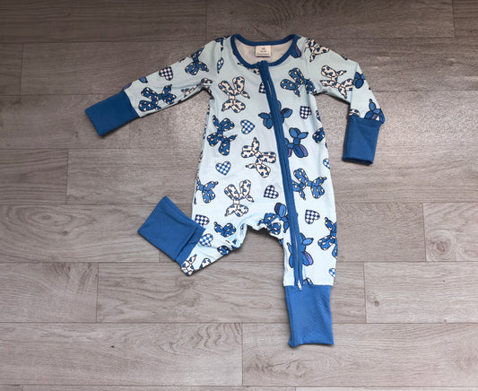 Baby Boys Blue Dogs Hearts Valentines Two Way Zip Convertible Rompers Preorder