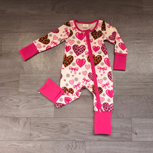 Baby Girls Flowers Bows Hearts Valentines Two Way Zip Convertible Rompers Preorder