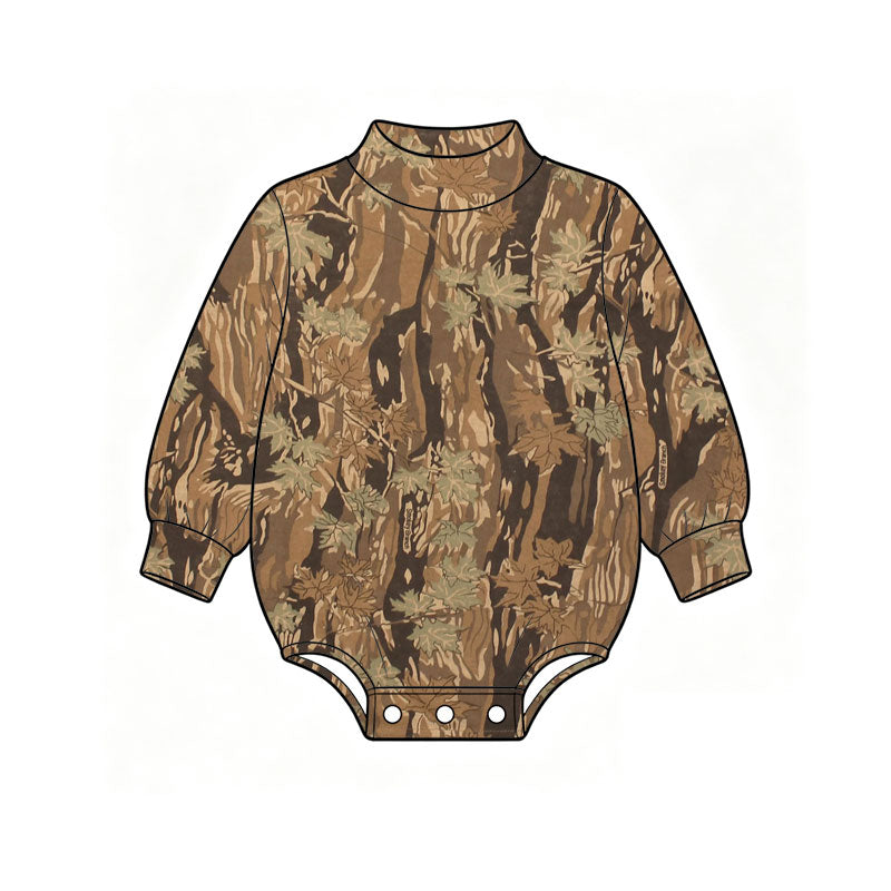 Preorder moq 5 Baby Boys Long Sleeve Leaves Camo Choker Rompers