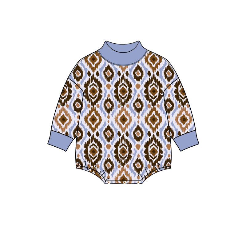 Preorder moq 5 Baby Kids Long Sleeve Western Aztec Print Choker Rompers