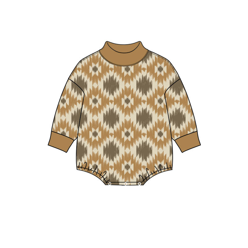 Preorder moq 5 Baby Kids Long Sleeve Western Aztec Print Choker Rompers
