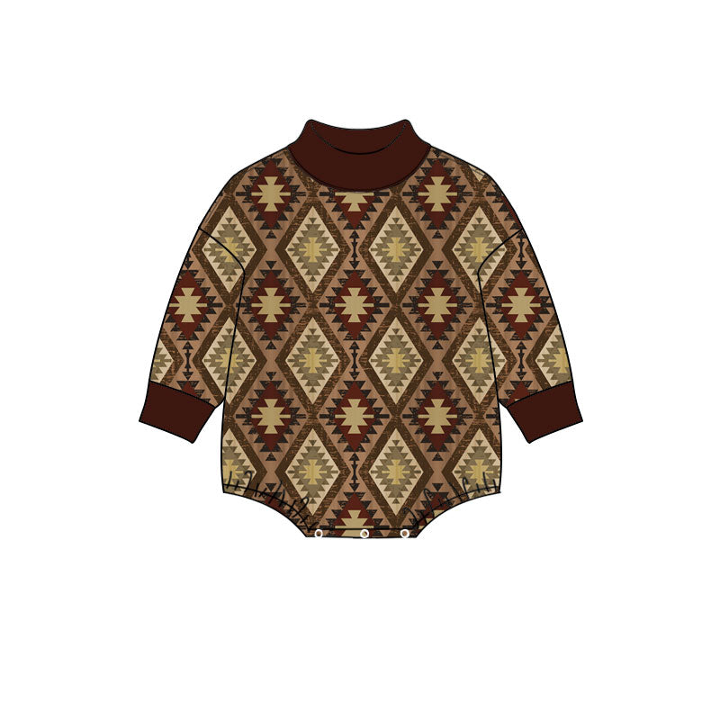 Preorder moq 5 Baby Kids Long Sleeve Western Aztec Print Choker Rompers