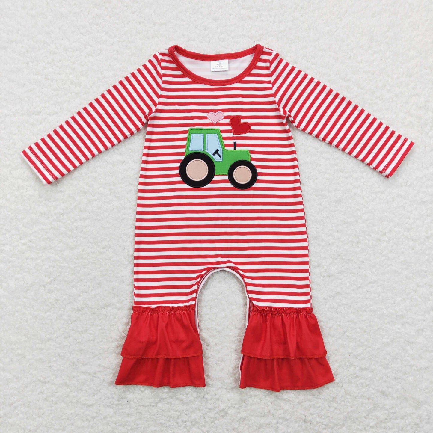 Sibling Baby Boys Girls Valentines Tractor Hearts Rompers Pajamas Clothes Sets