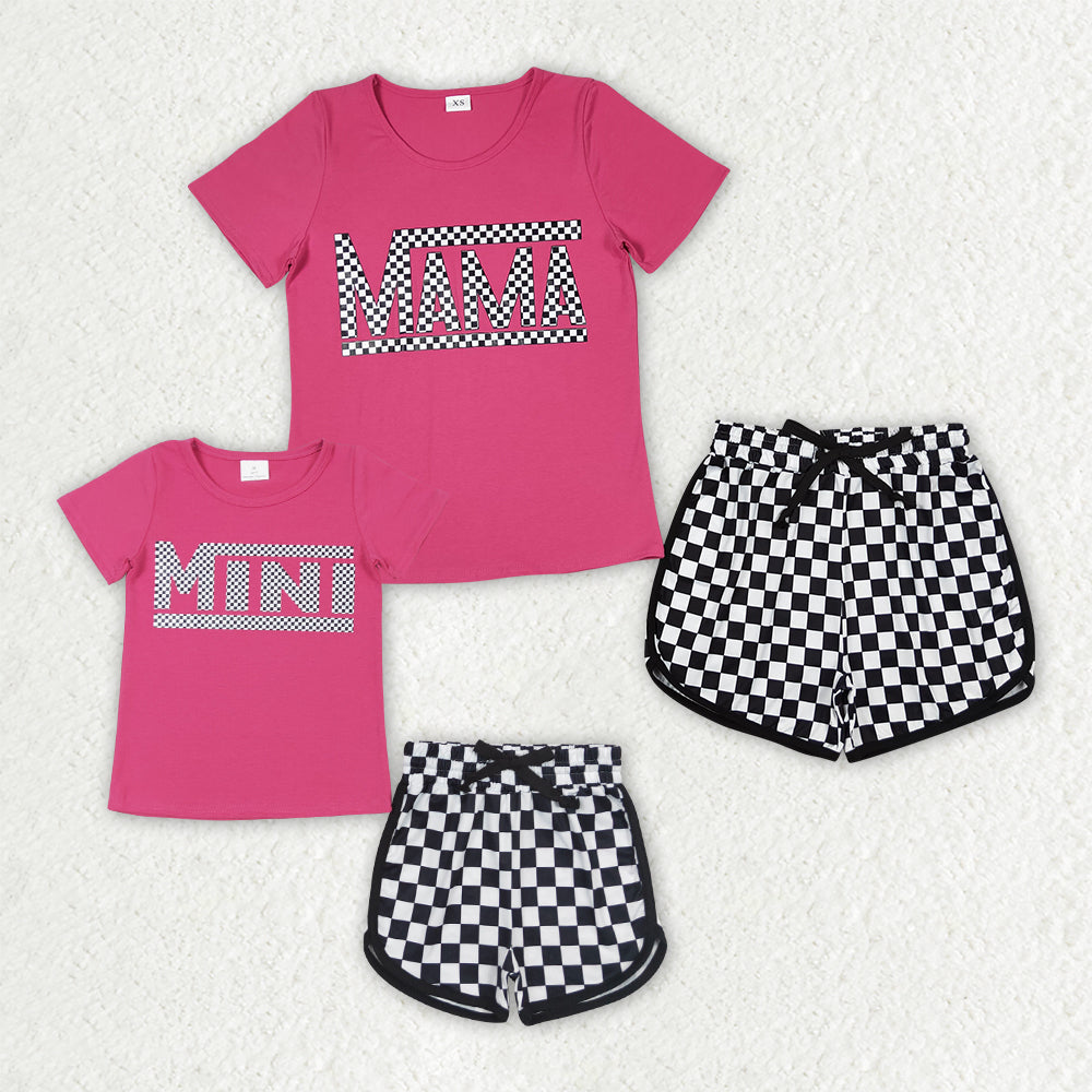 Mommy and Me Adult Baby Girls Mini Pink Shirt Checkered Shorts Outfits