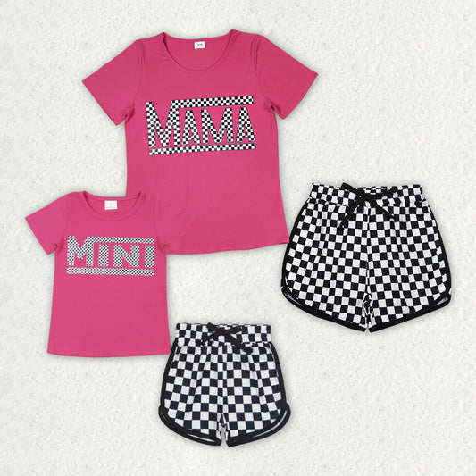 Mommy and Me Adult Baby Girls Mini Pink Shirt Checkered Shorts Outfits