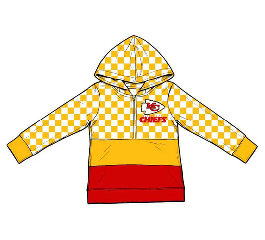 Preorder (custom moq 5)Baby Boys KC Chiefs Checked Team Zip Hoodies Top