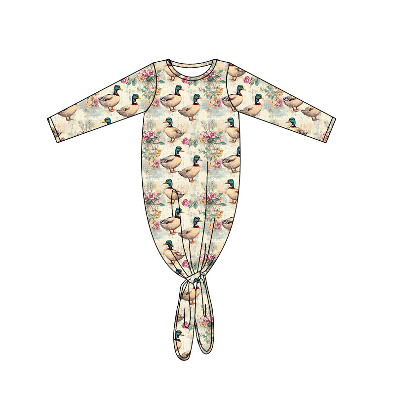 Baby Newborn Long Sleeves Ducks Flowers Print Footed Rompers preorder