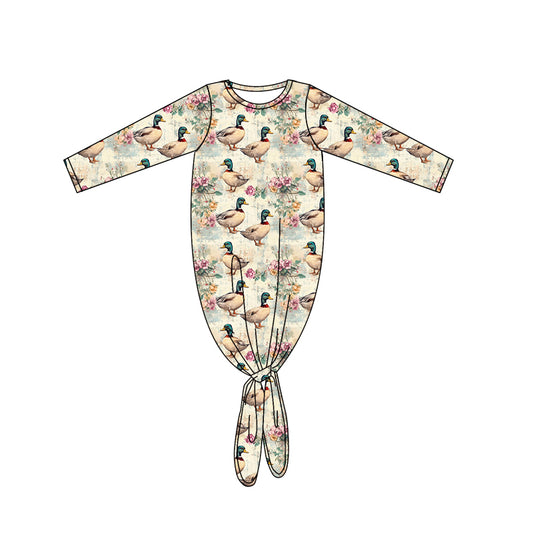 Baby Newborn Long Sleeves Ducks Flowers Print Footed Rompers preorder