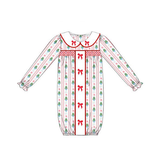 Baby Girls Long Ruffle Sleeves Red Green Bows Stripes New-Born Romper Preorder