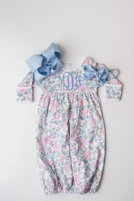Baby Girls Long Sleeve Blue Pink Floral Newborn Romper Preorder