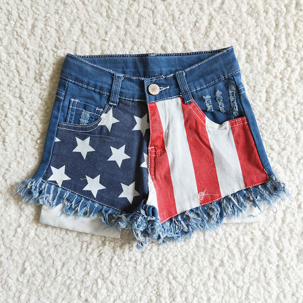 Sibling Baby Girls 4th Of July Sister Denim Shorts Bottoms
