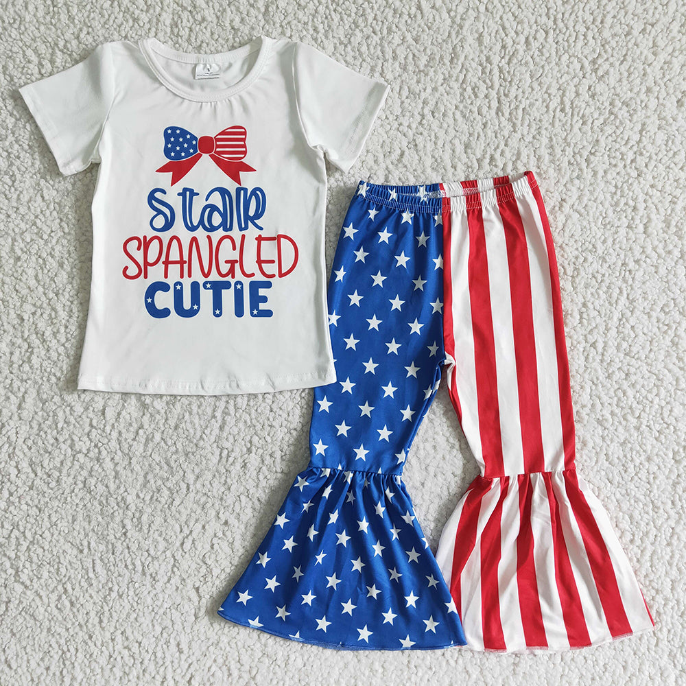Sibling Baby Girls 4th Of July Bell Pants Outfits Clothes Sets