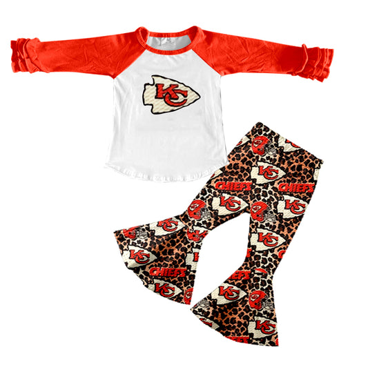 Baby Girls KC Red Leopard Team Tops Bell Pants Clothes Sets preorder(MOQ 5)