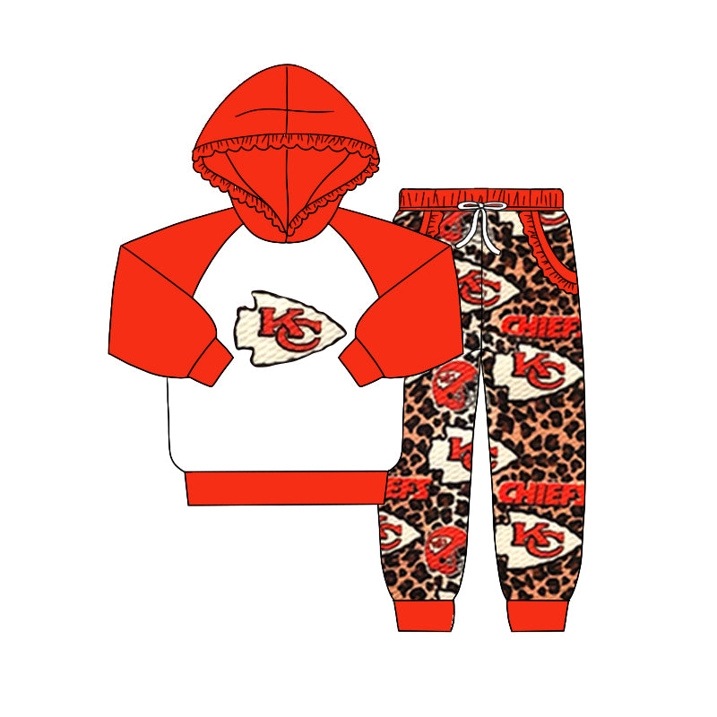 Baby Kids KC Red Leopard Team Hooded Tops Pocket Pants Clothes Sets preorder(MOQ 5)