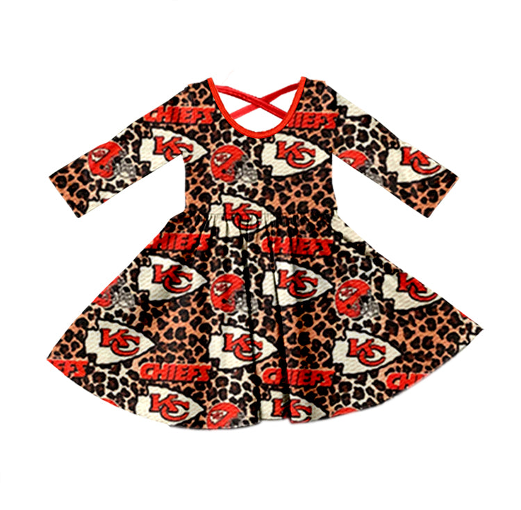 Baby Girls KC Red Leopard Team Knee Length Dresses preorder(MOQ 5)