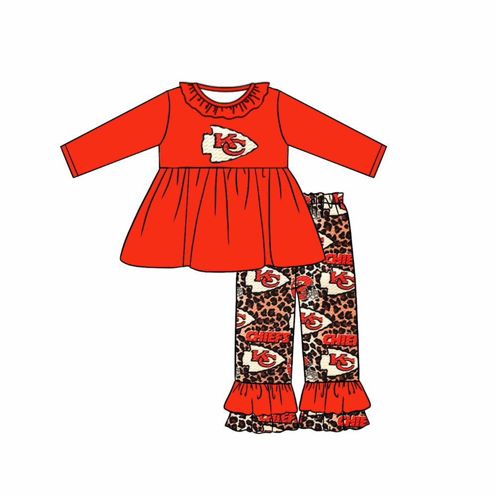 Baby Girls KC Red Leopard Team Tunic Top Ruffle Pants Clothes Sets preorder(MOQ 5)