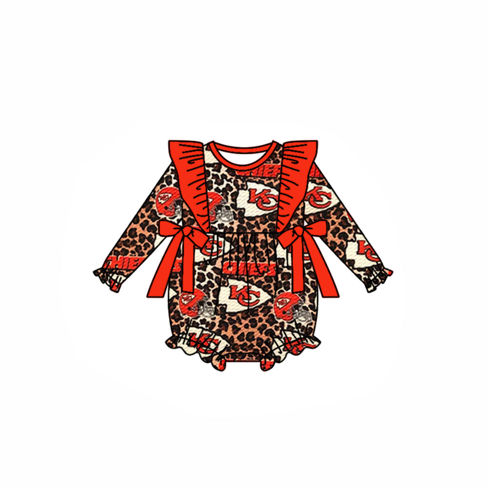 Baby Infant Girls Red KC Leopard Team Bows Rompers preorder(moq 5)