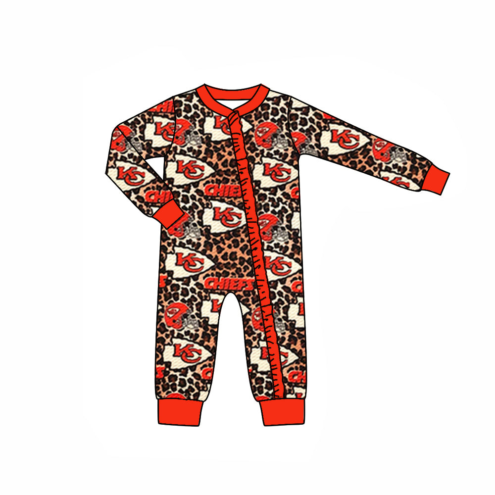 Baby Infant Girls Red KC Leopard Team Zip Rompers preorder(moq 5)