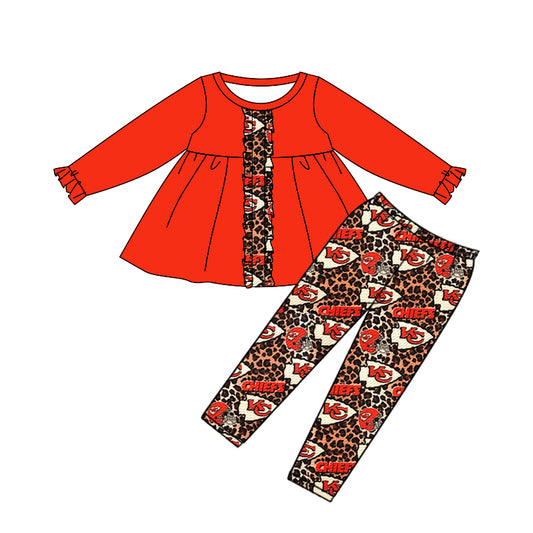 Baby Girls KC Red Team Tunic Top Ruffle Leopard Legging Clothes Sets preorder(MOQ 5)