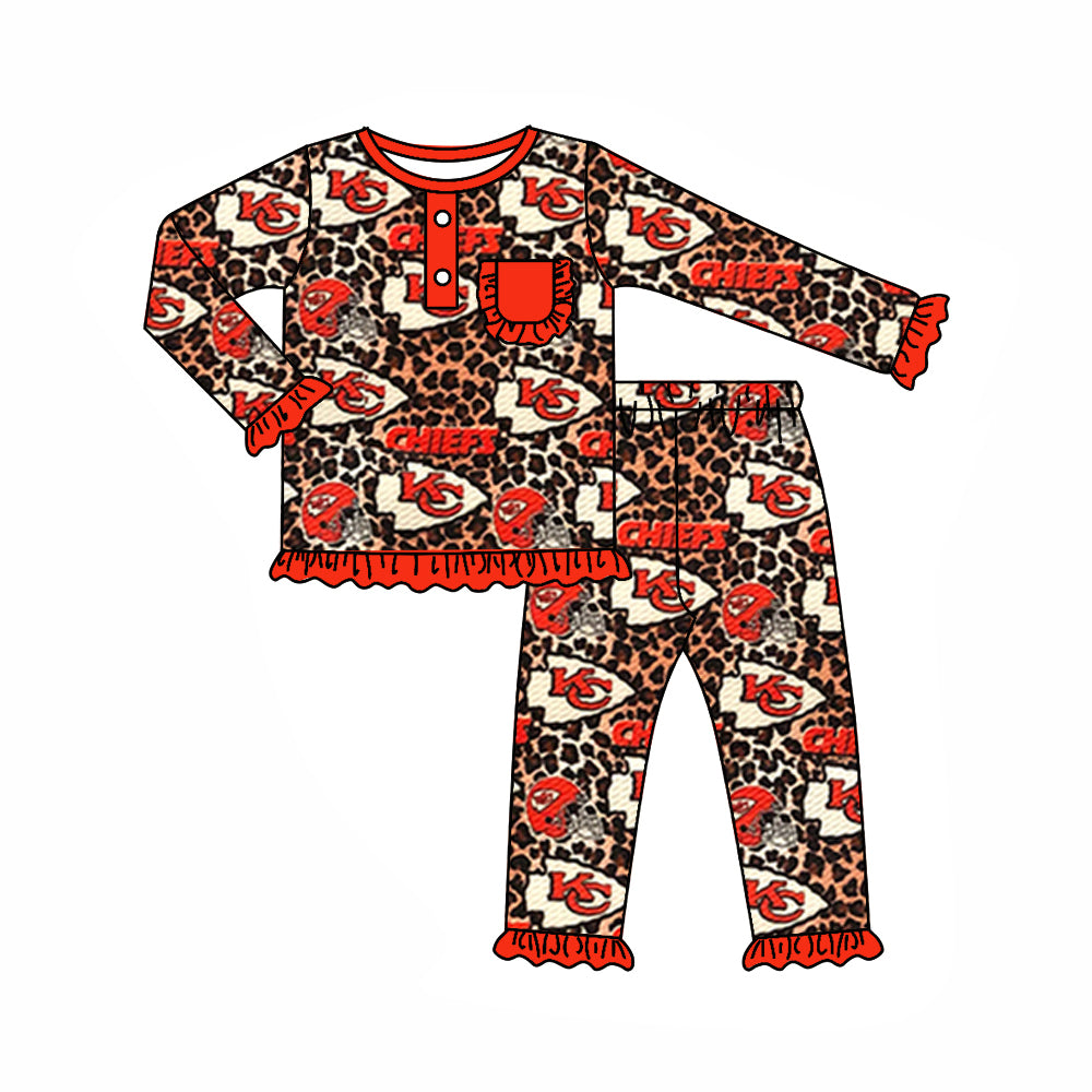 Baby Girls KC Red Team Top Ruffle Leopard Pants Pajamas Clothes Sets preorder(MOQ 5)