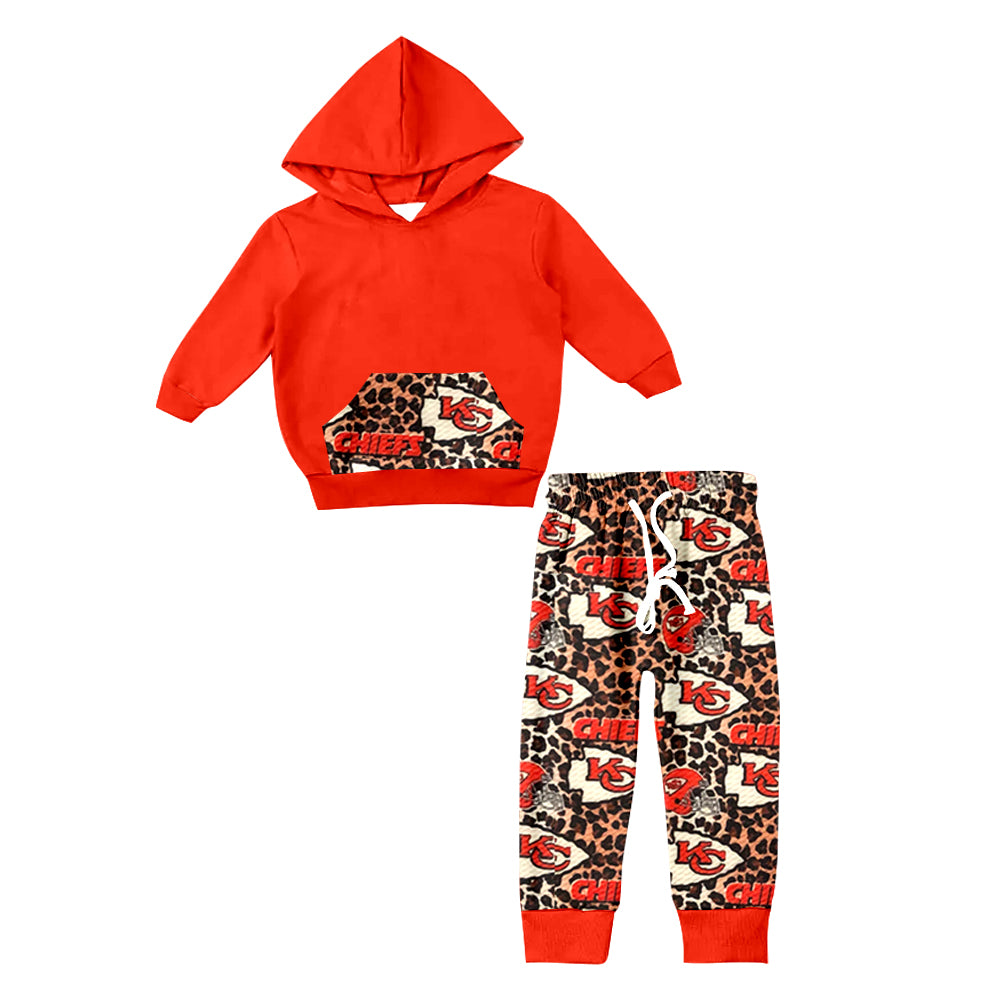 Baby Kids KC Red Leopard Team Hooded Top Pants Clothes Sets preorder(MOQ 5)