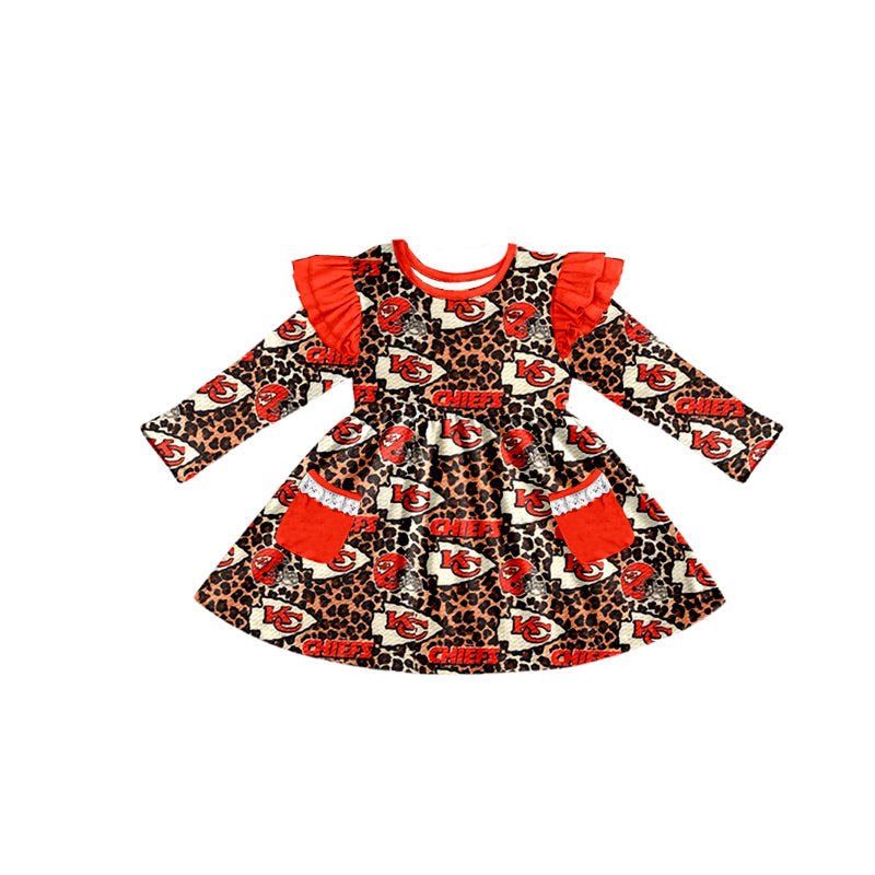 Baby Kids KC Red Leopard Team Pockets Knee Length Dresses preorder(MOQ 5)