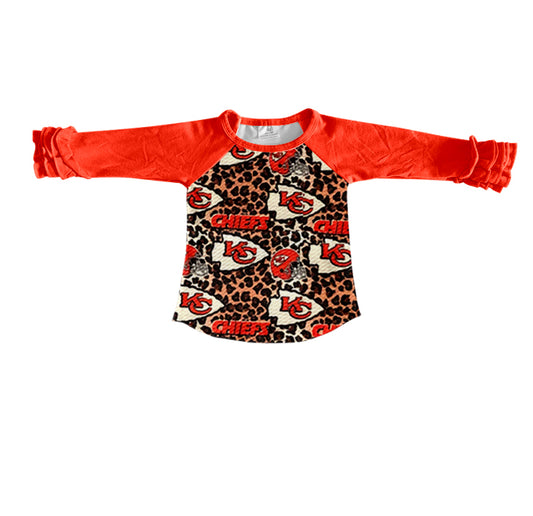 Baby Girls KC Red Leopard Team Ruffle Long Sleeve Tee Shirts Tops preorder(MOQ 5)