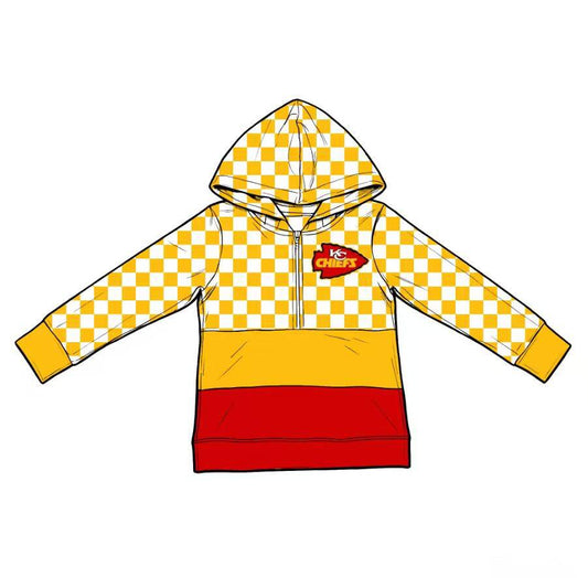 Preorder (custom moq 5)Baby Boys KC Chiefs Checked Team Zip Hoodies Top