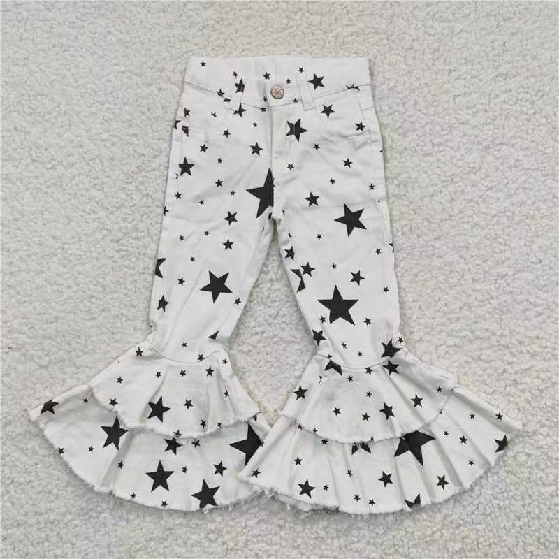 Sibling Baby Girls Leopard Camo Bell Bottom Denim Pants Jeans