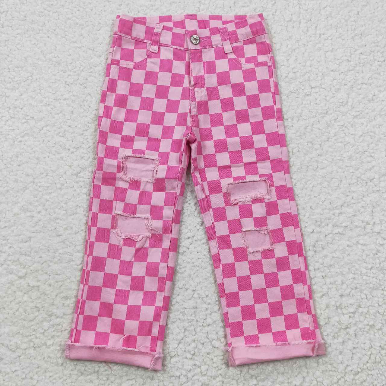 USA Shop Baby Girls Pink Check Denim Cool Pants
