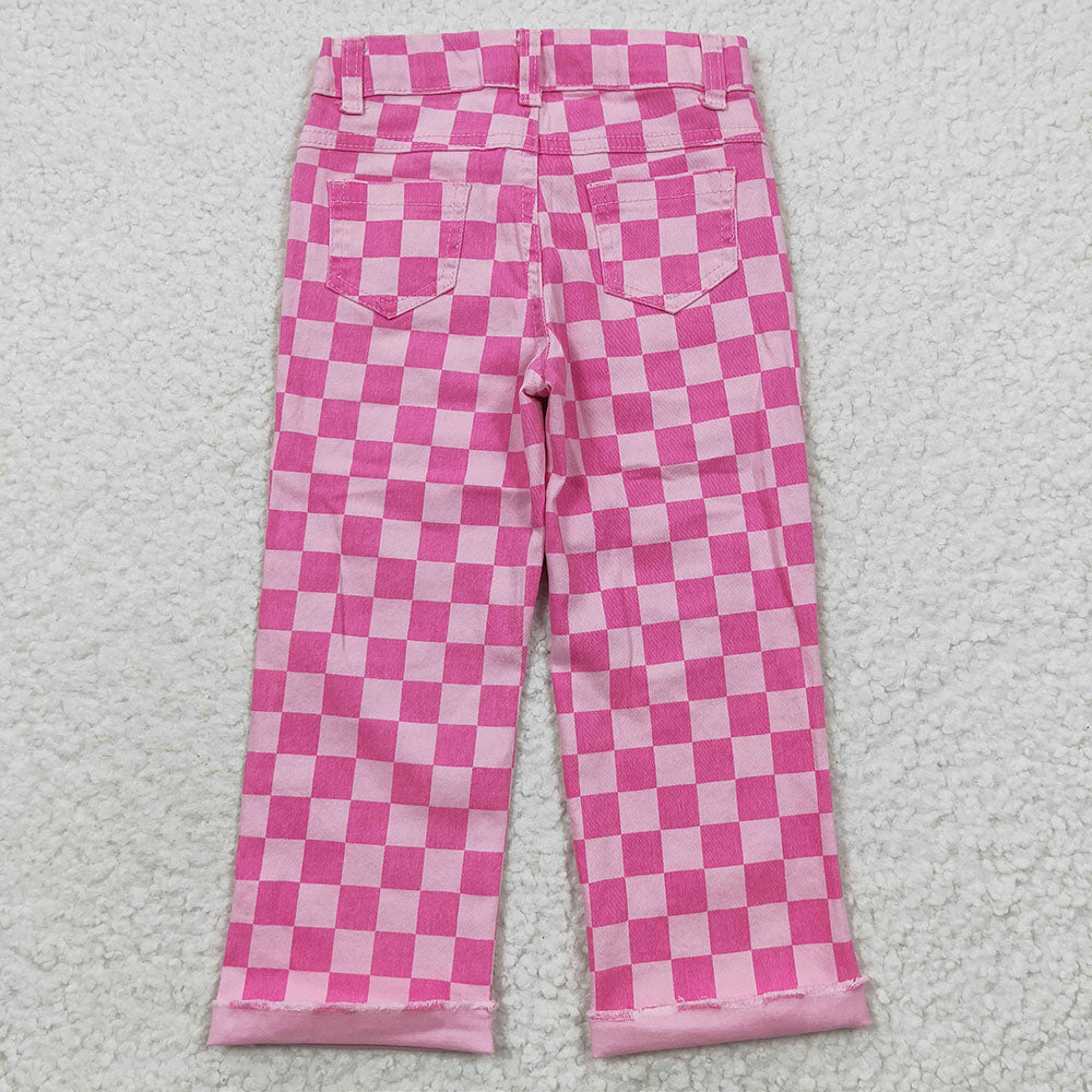 USA Shop Baby Girls Pink Check Denim Cool Pants