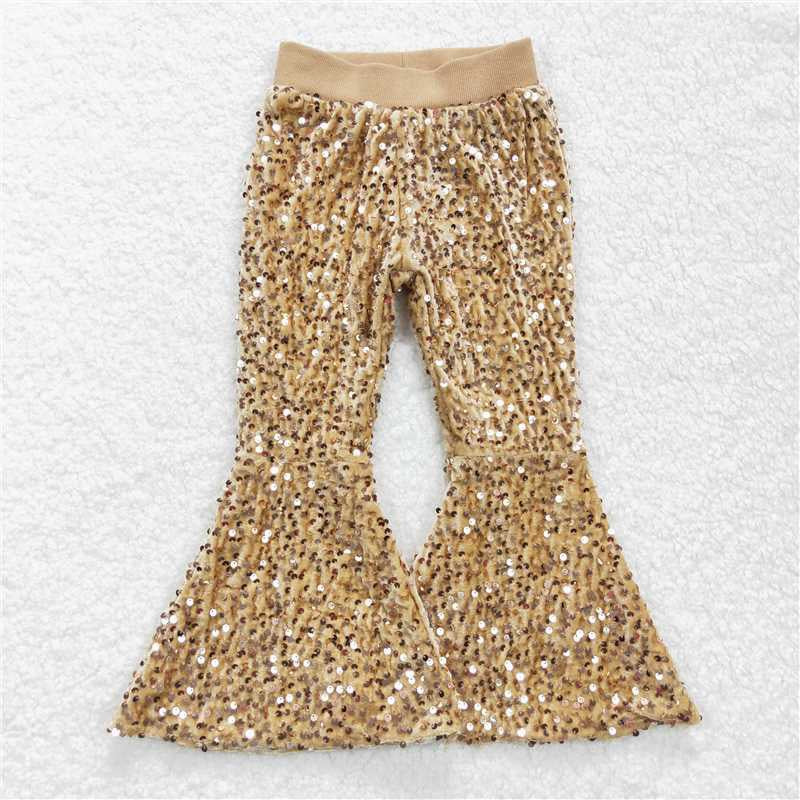 USA Shop Baby Girls Golden Sequin Bell Bottom Pants